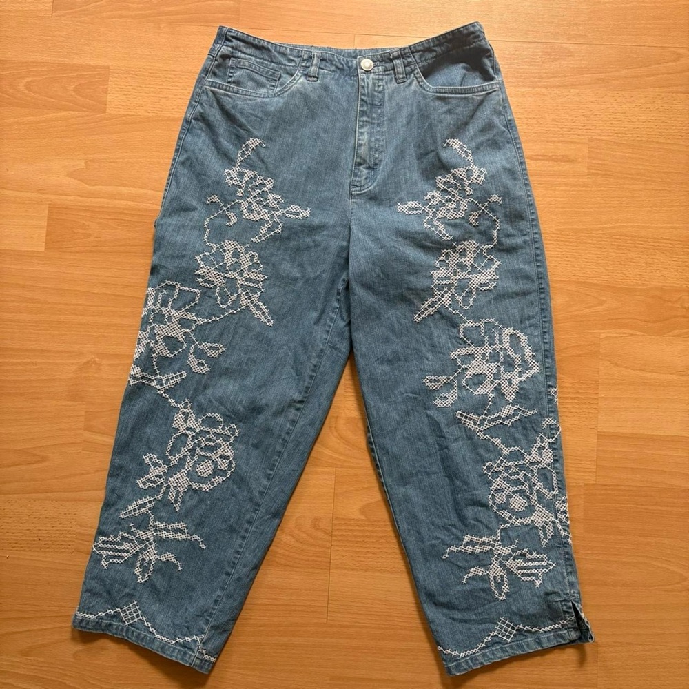 Talbots  Jeans with White Floral Embroidery